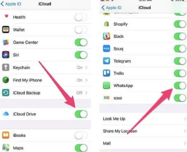 أوقف وفعل icloud drive