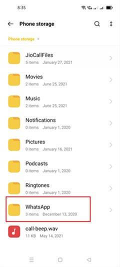 find whatsapp folder