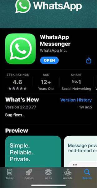 réinstaller l'application whatsapp