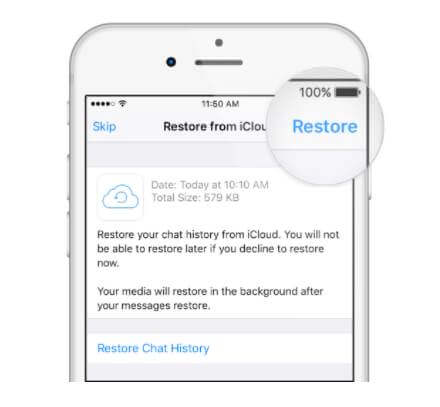 reach the restore backup screen