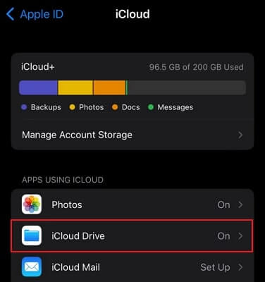 إدخل إلى icloud drive