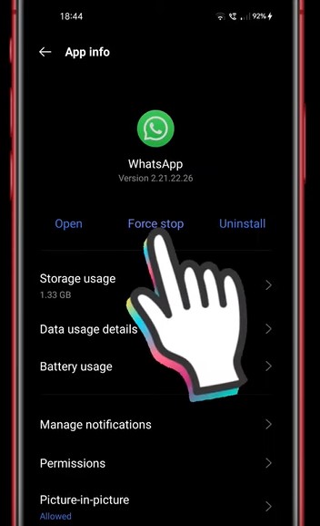 force stopping whatsapp