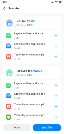 tap done to complete the transfer or send files to airdrop more data