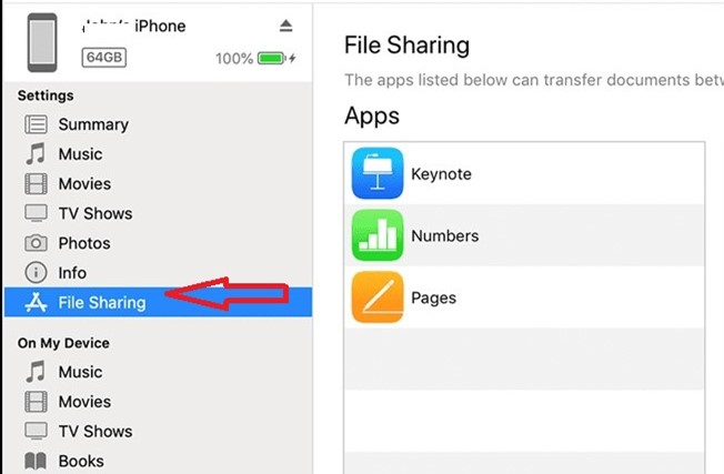 abra o compartilhamento de arquivos para visualizar arquivos do iphone no computador
