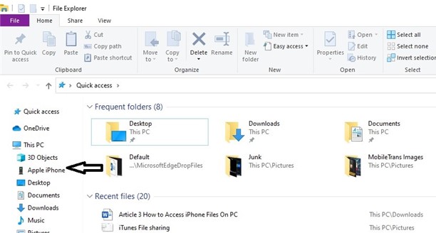 choose your iphone name in the pc file explorer