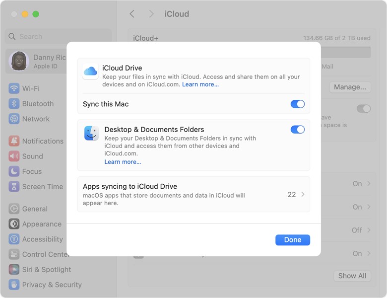 turn on sync this mac switch of icloud drive
