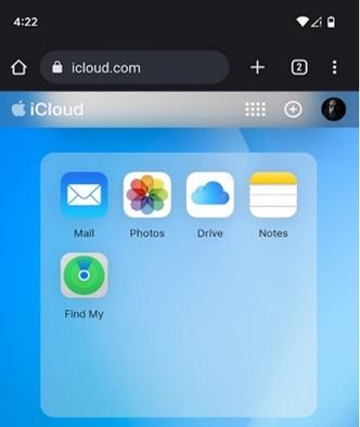 choisissez l'icône photos pour télécharger des photos sur votre compte icloud