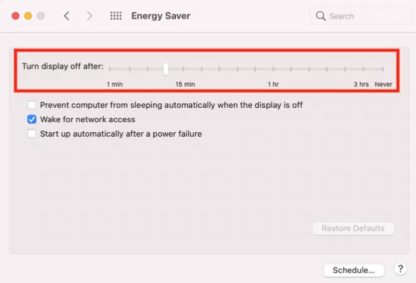 adjust the turn display off after slider