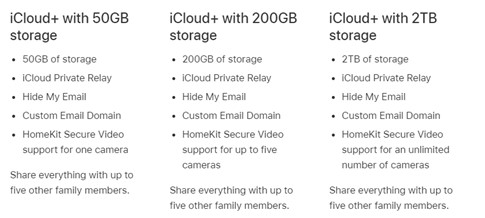 plans and pricing list for icloud backup storage