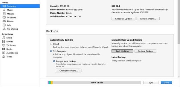 completion of backup iphone 5