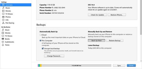 completamento del backup di iphone 5