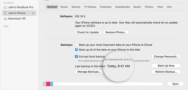 backup of the iphone 5 by finder completed