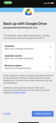 selecione as fotos para fazer o backup no google drive