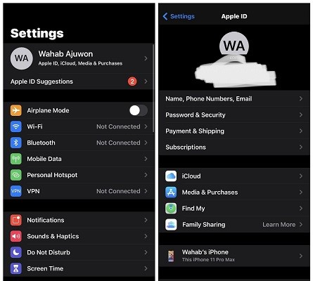 find the icloud from the settings