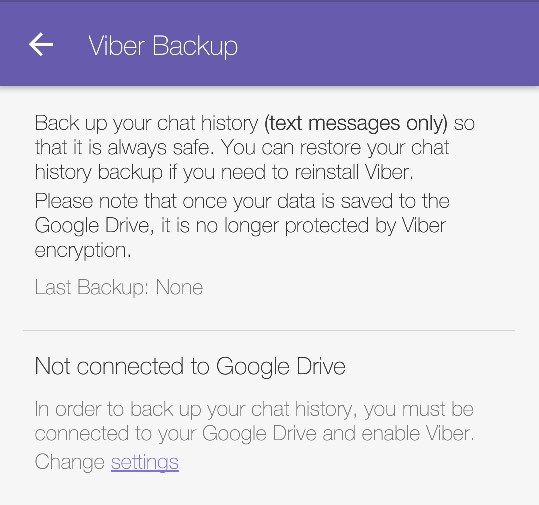 backup viber esta indo conectar com google drive