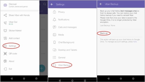 резервное копирование viber с помощью google drive