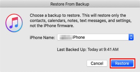 selection of the required backup to restore