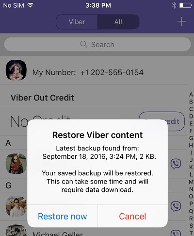 restore now the viber content