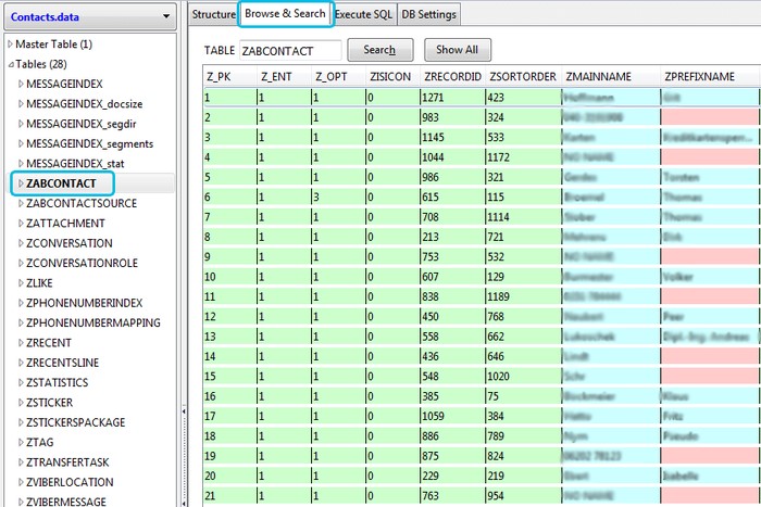 examining the viber contacts list