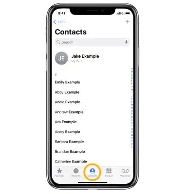 contacts shown on iphone