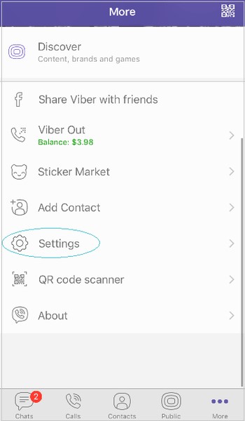 settings of the viber