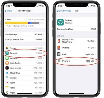 backup storage size on iphone