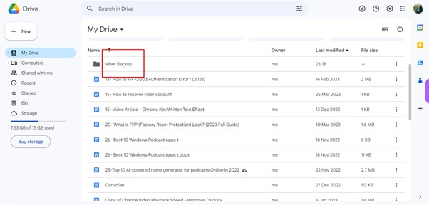 cartella di backup di viber in google drive