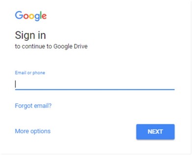 log in to the google drive account