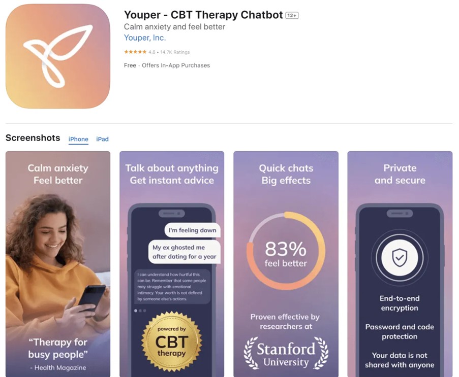 youper is an app that can help you with mental health issues