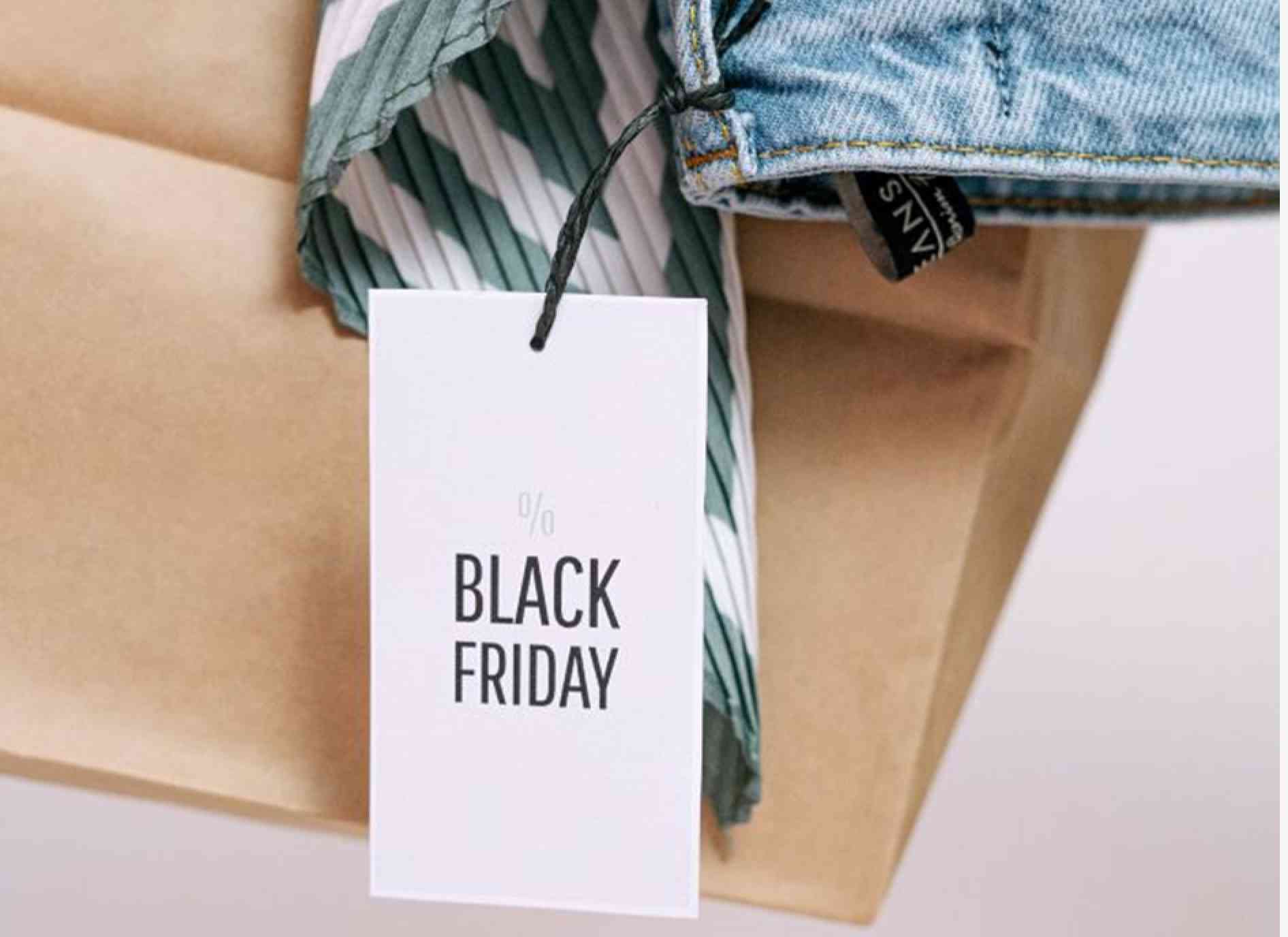 Black Friday tag tied on denim