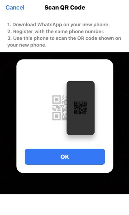 Código QR para transferir os bate-papos