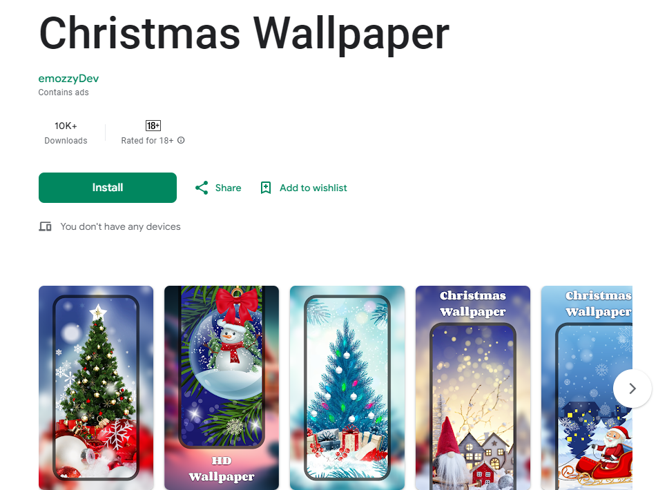 Рождественских обоев в Google Play Store 