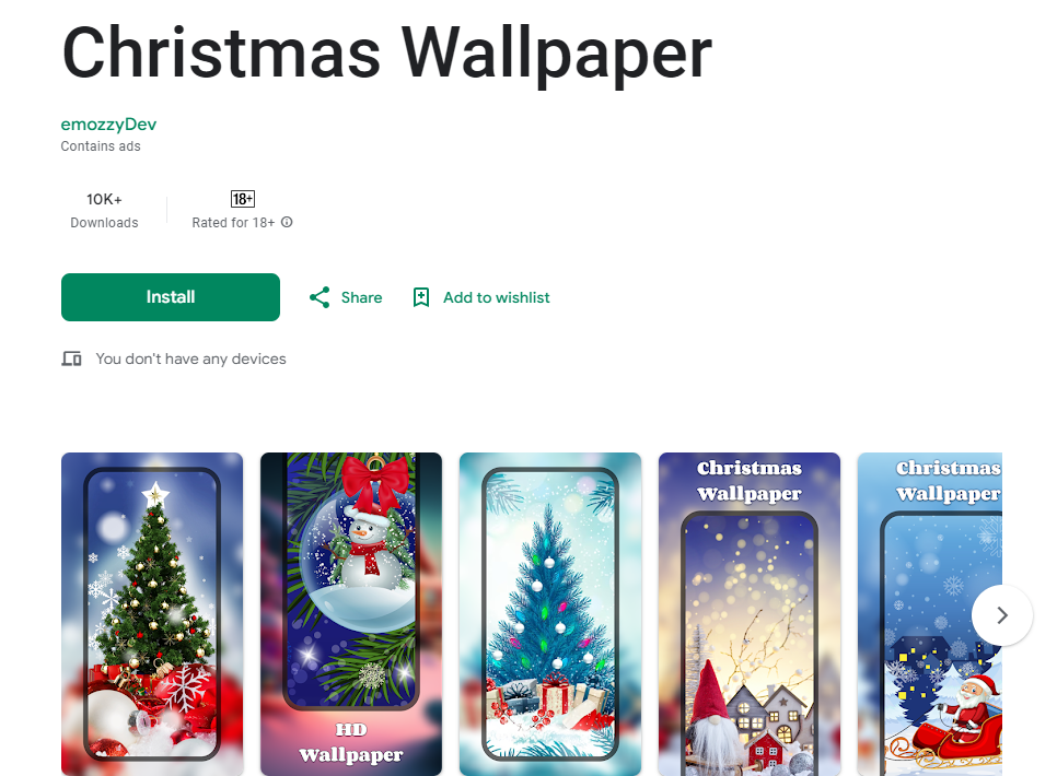 Papier peint de Noël Google Play Store