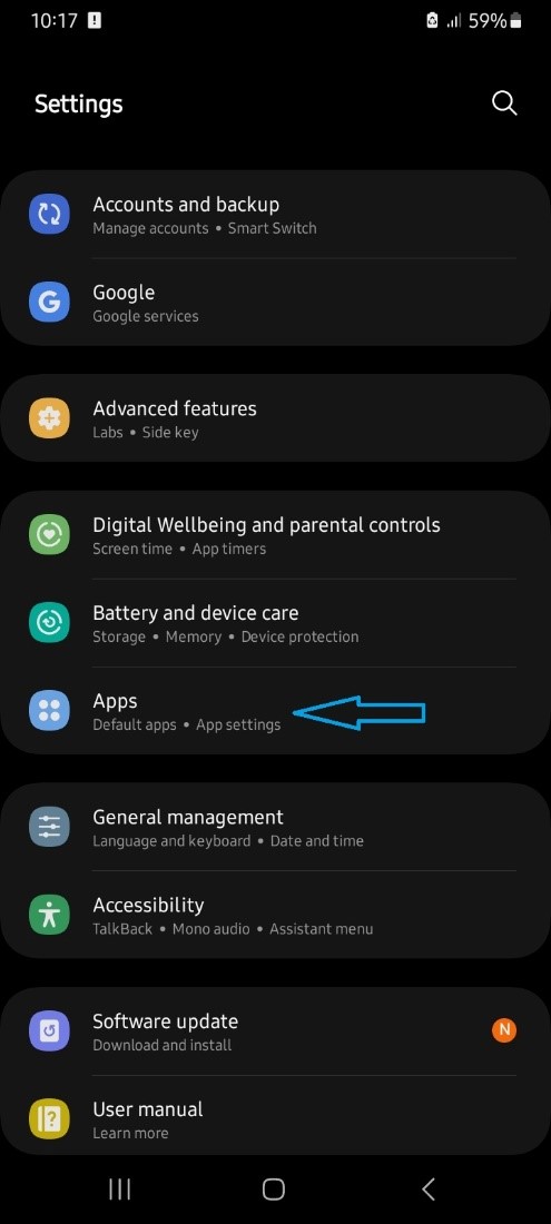 selecione as configurações do aplicativo no celular Android