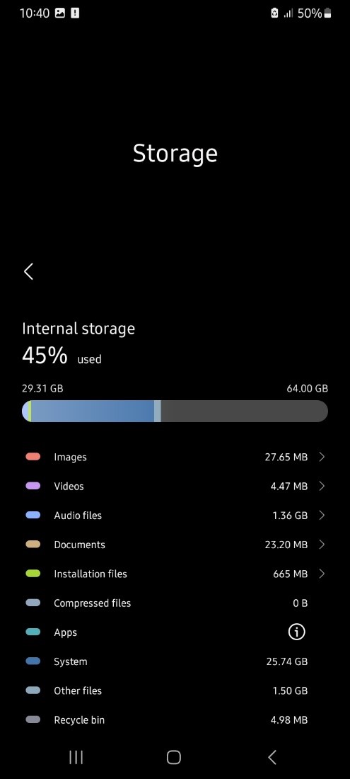 internal storage breakdown on android phone
