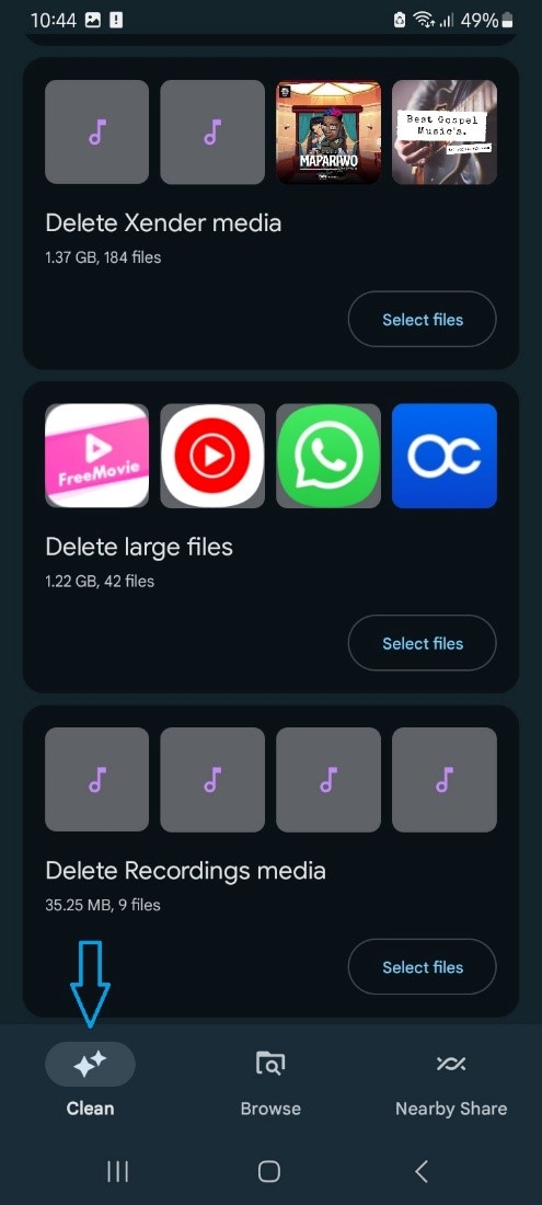 clean android storage on Google Files