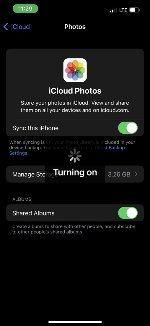 إعدادات iCloud photos في iPhone