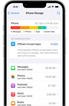 Espaço de armazenamento do iCloud