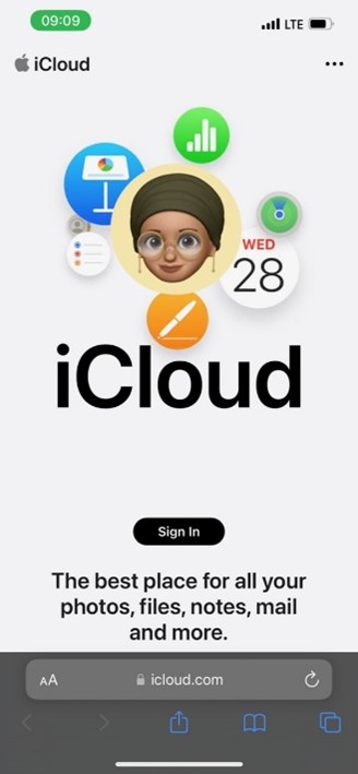 Página de login do iCloud