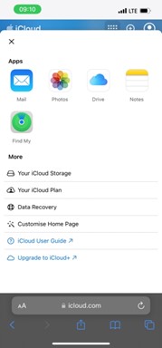 iCloud apps menu