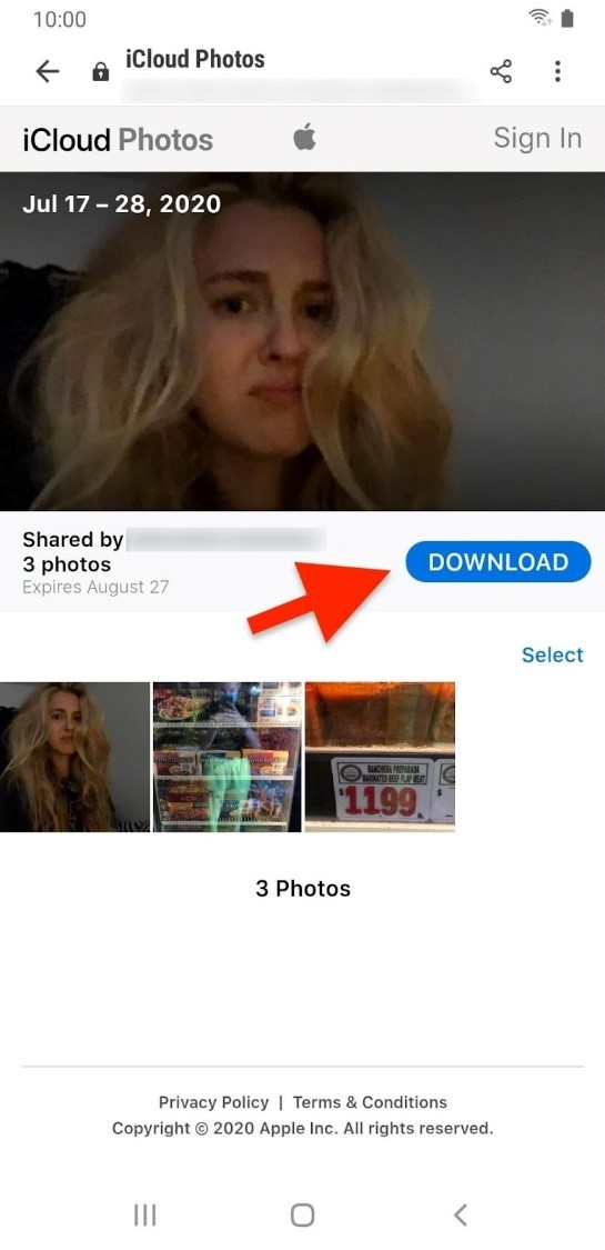 download icloud link photos in android