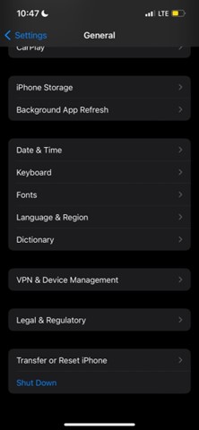 general settings on iPhone