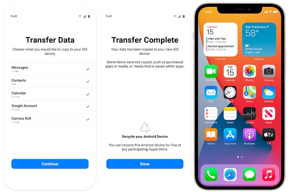PÃ¡gina de transferÃªncia do app Migrar para iOS