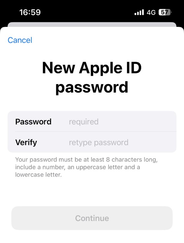 enter your new password and verify