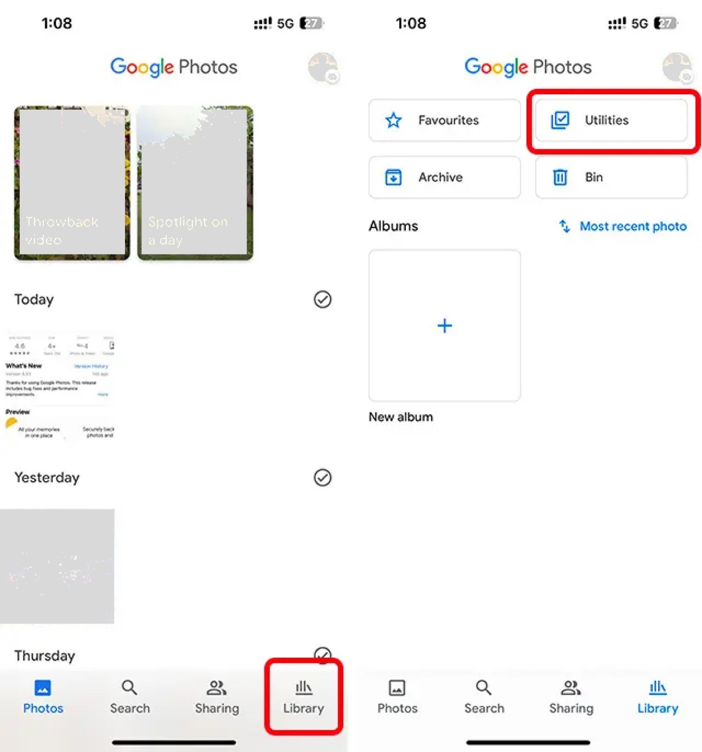 navegue até o aplicativo Google Fotos e selecione os utilitários