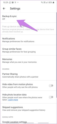 ensure backup & sync is turned on in Google Photos