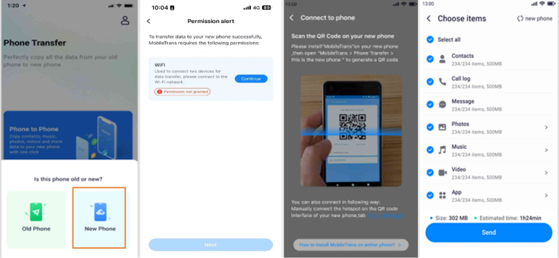 escanear código QR para transferir dados no mobiletrans 