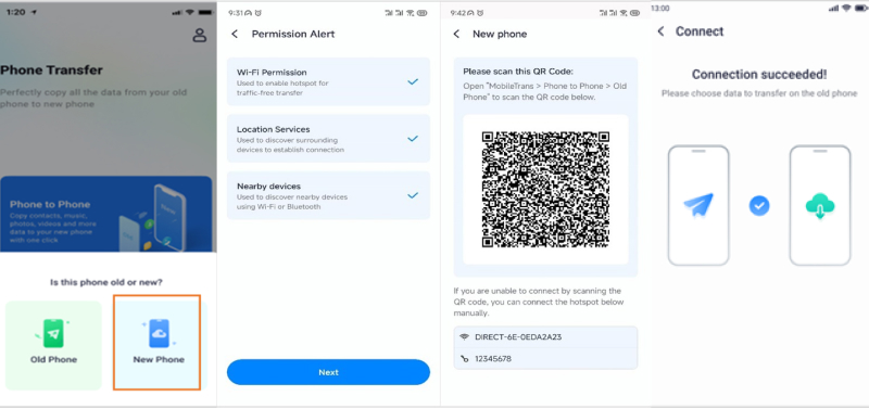 qr-code scannen, um mit Mobiletrans Daten von Android zu Android zu übertragen