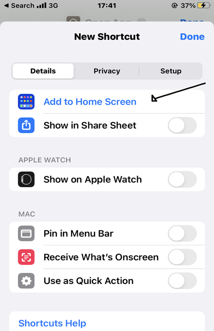 create a new shortcut for the app