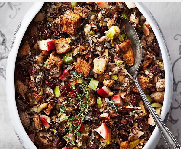 friendsgiving wild Rice stuffing with apple & sausage